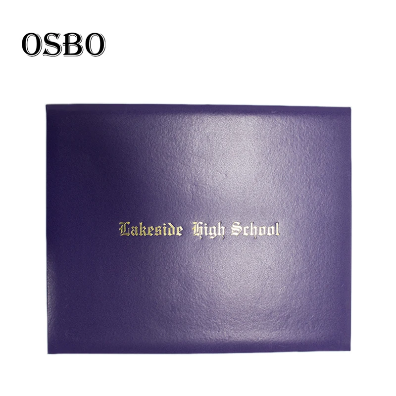 Purple Diploma Cover for A4 Certificate Insert, Smooth Leatherette, Custom Gold Stamping Logo