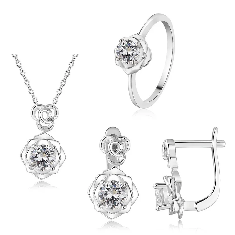 Fashion elegant CZ wedding 925 silver jewelry set