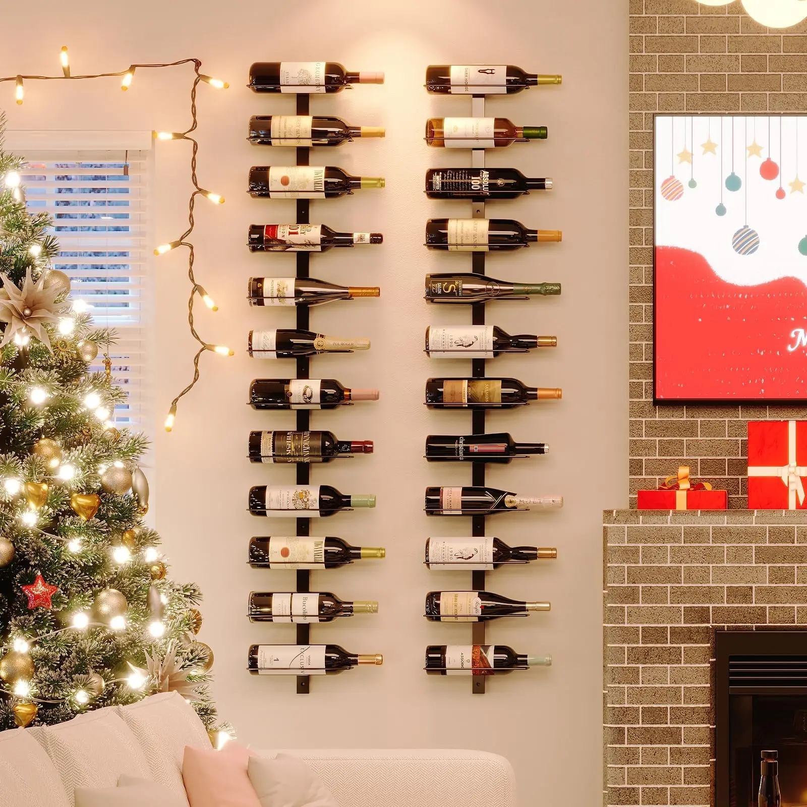 Custom Metal Hanging Wine Display Rack for 16 Bottles Floor to Ceiling Wine Glass Rack Holder Wine Rack Wall Mount for Bar