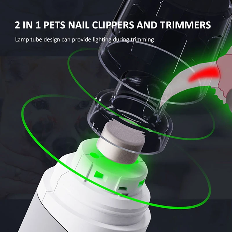 USB Charging Pet Quiet Cat Paws Nail Grooming Trimmer Tool 2 in 1 Nail Clippers Dog Nail Grinder Rechargeable