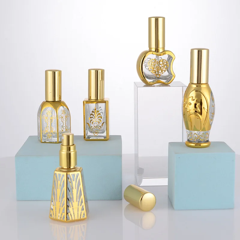 luxury Empty mini glass arabic perfume bottle golden arabic 10ml