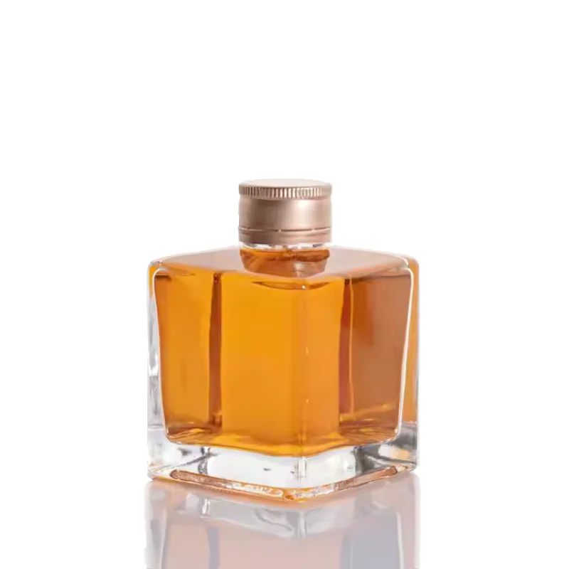 Factory Price Empty Spirit Bottle Super clear square Small Whiskey Vodka Gin Rum Glass Liquor 250ml 100ml with Screw Cap