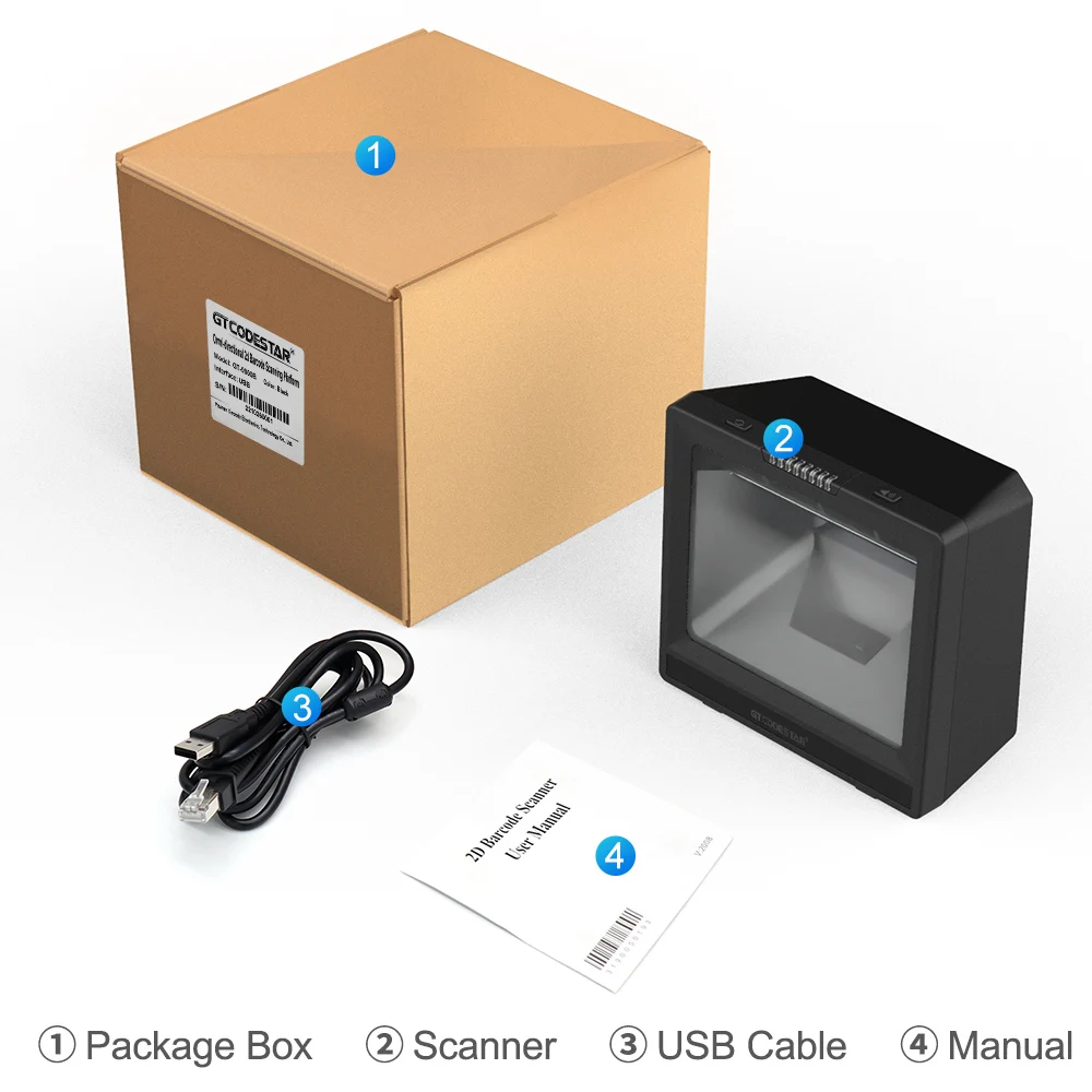 China 2D Cmos Usb/Rs232 0mni-Directional Wireless Or Scanner Auto Scan Desktop Barcode Scanner
