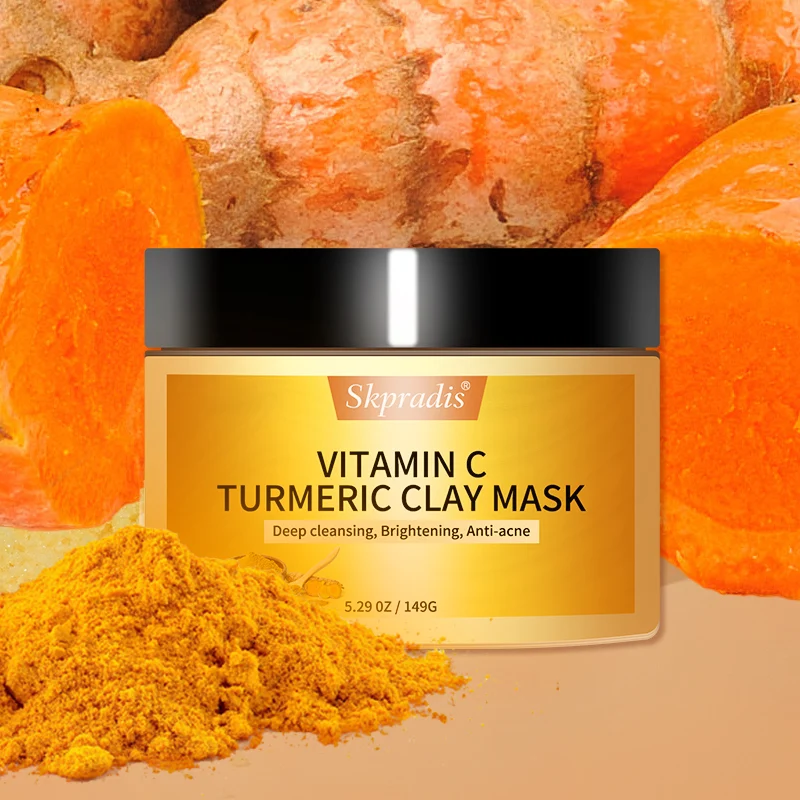 Private Label Vitamin C Turmeric Mud Mask Natural Organic Deep Cleansing Anti Acne Whitening Skin Care Face Clay Mask