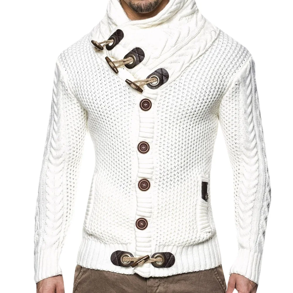 
2021 New Arrivals Fashion Men Solid Color Slim Fit Single Row Button Knit Cardigans 