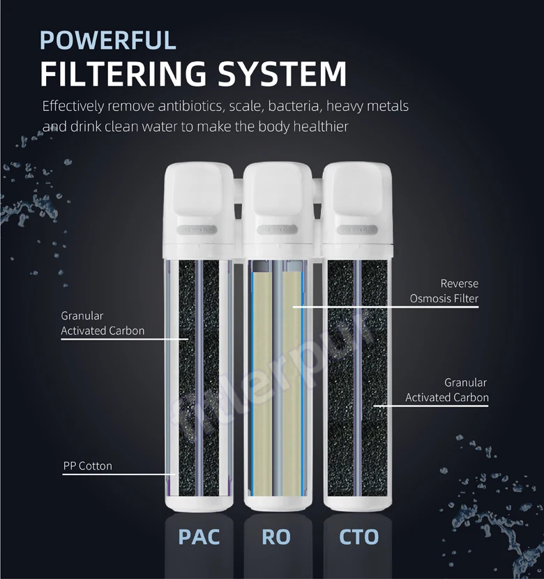 Filterpur 3 stages UV RO UF table top water dispenser hot and cold water purifier