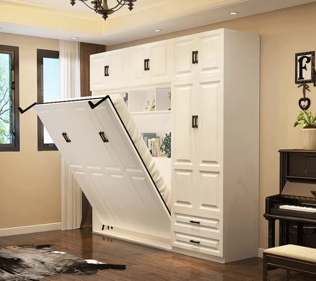 Invisible folding bedside table integrated wall flip-down hidden wall bed Murphy bed flip-up bed