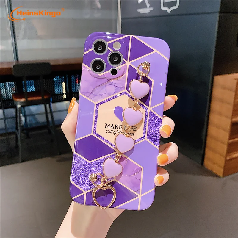 Top selling Luxury Stitching Marble Love heart chain Phone Case For iPhone 13 12 Pro Max Case For iPhone XR X XS MAX Cover