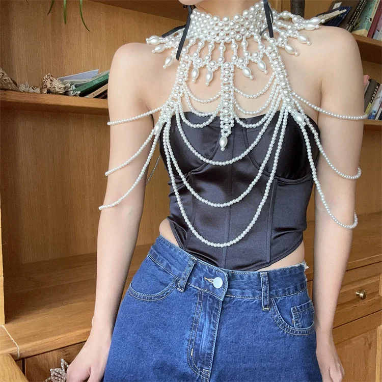 Hand woven pearl body vest accessory body chain sand Hawaii surfing motion Leisure Swimming trunks dance Travel Clubs wear