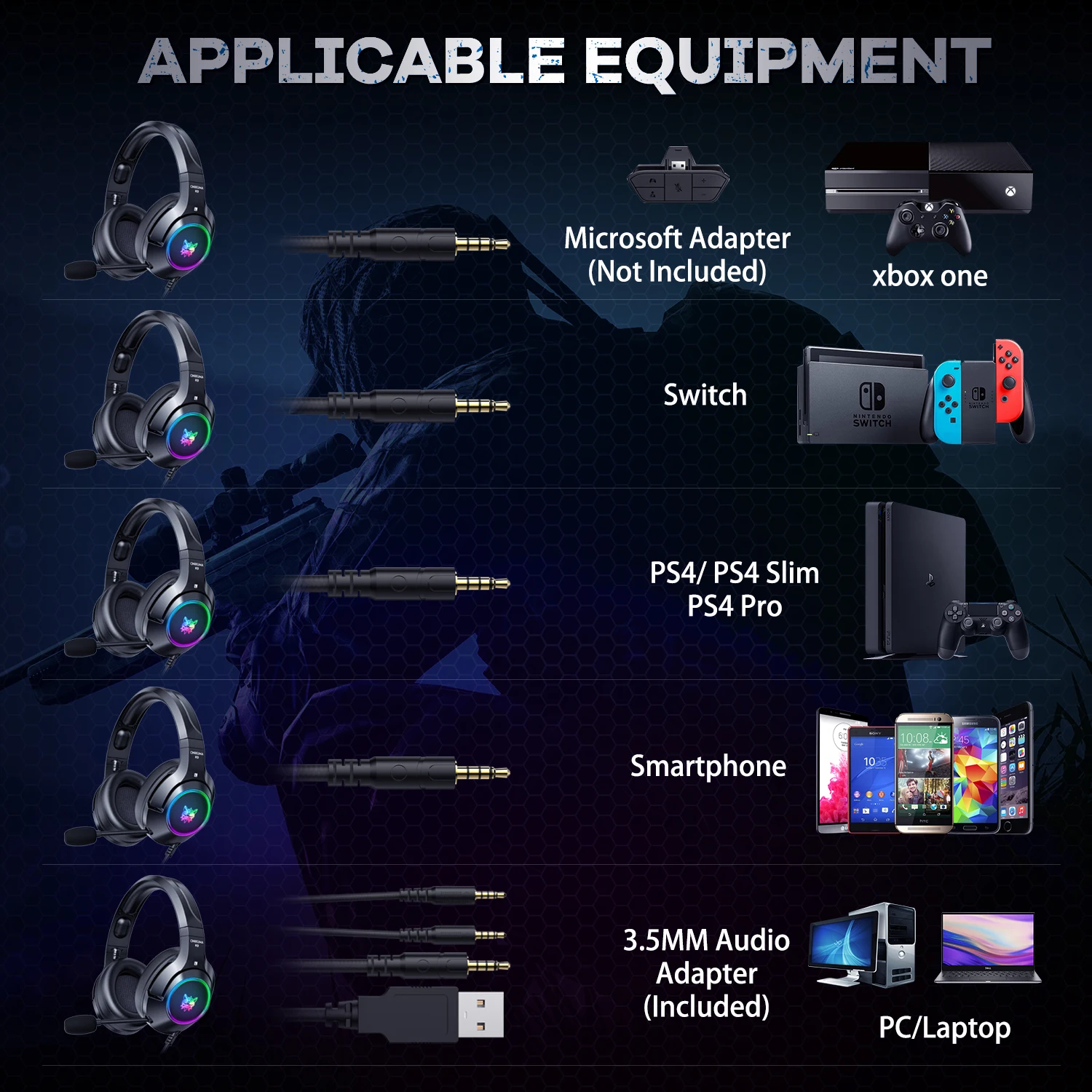  K9 черный модный дизайн проводной светодиодный микрофон Игровые наушники для ПК/ps4/переключатель/Xbox