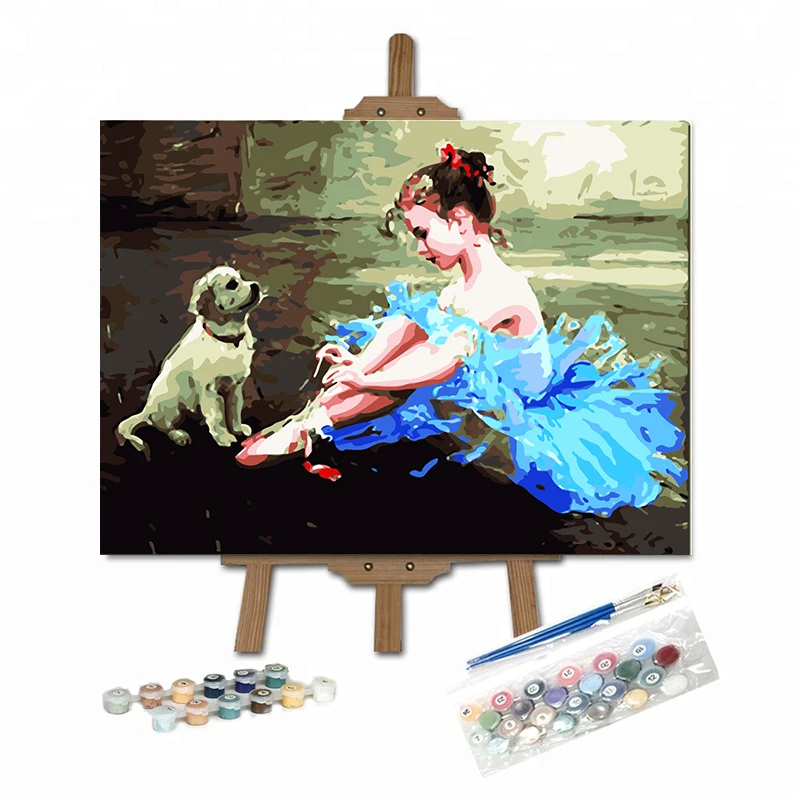 ROYALDREAM Beautiful Girl Painting by Number DIY Dog Paints for Kids