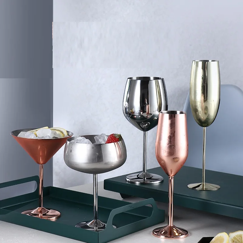 500ml stainless steel tall red wine colorful large-capacity drum-shaped drop-resistant copper plated wine glass