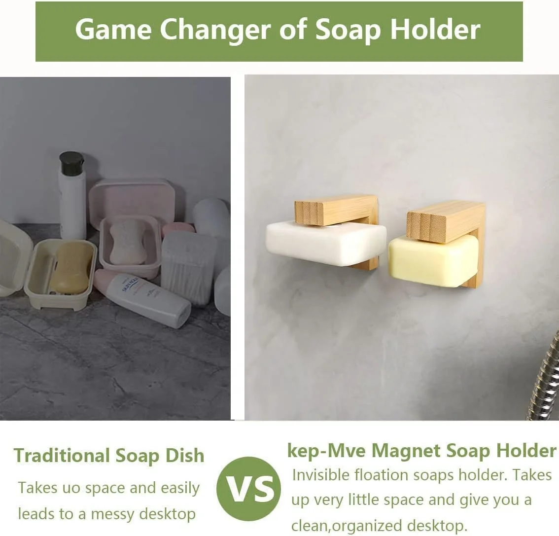 2 pcs Eco-Friendly Wooden  Dish for Soaps Magnet Air Dry Soap Saver Self Wood Magnetic Bar Soap Holder for Shower Wall