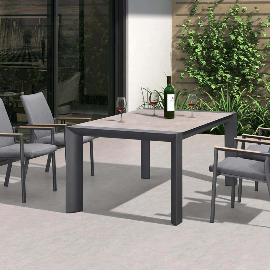 Factory Wholesale Price Aluminum Long Table Frame Outdoor Ceramic Top Table
