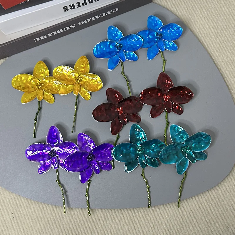 DAIHE ER6506 модные красные Разноцветные серьги с бабочкой эмаль Цветочная ветка большие