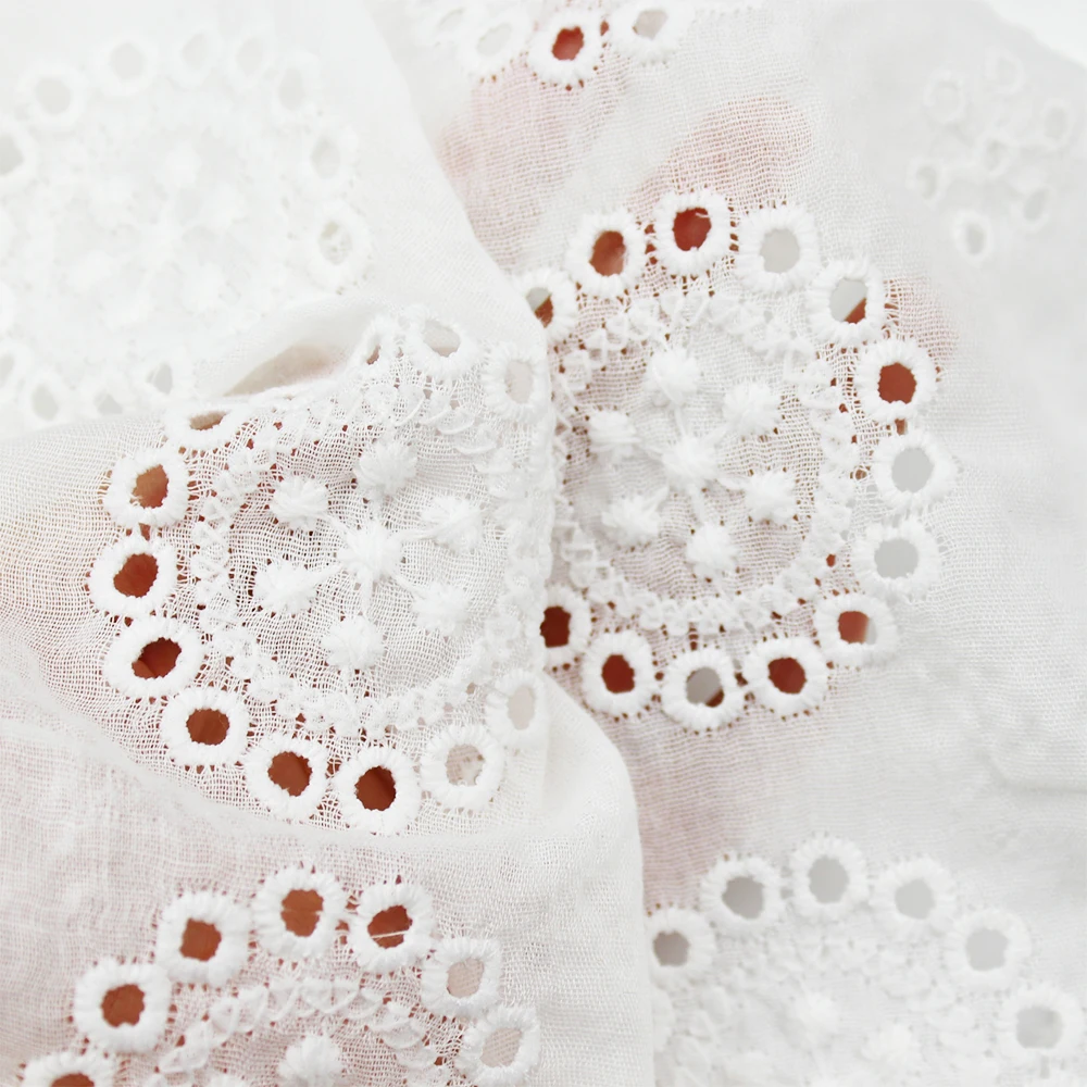 Golden Supplier Cut Work Eyelet Flower Lace 100% Cotton Embroidery Swiss Fabric For Dress