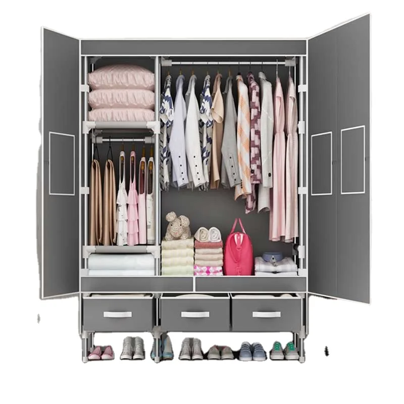 Cloth Wardrobe Steel Tube Bold Reinforced Wardrobe Home Bedroom Modern Simple Wardrobe Rental Room Hanging