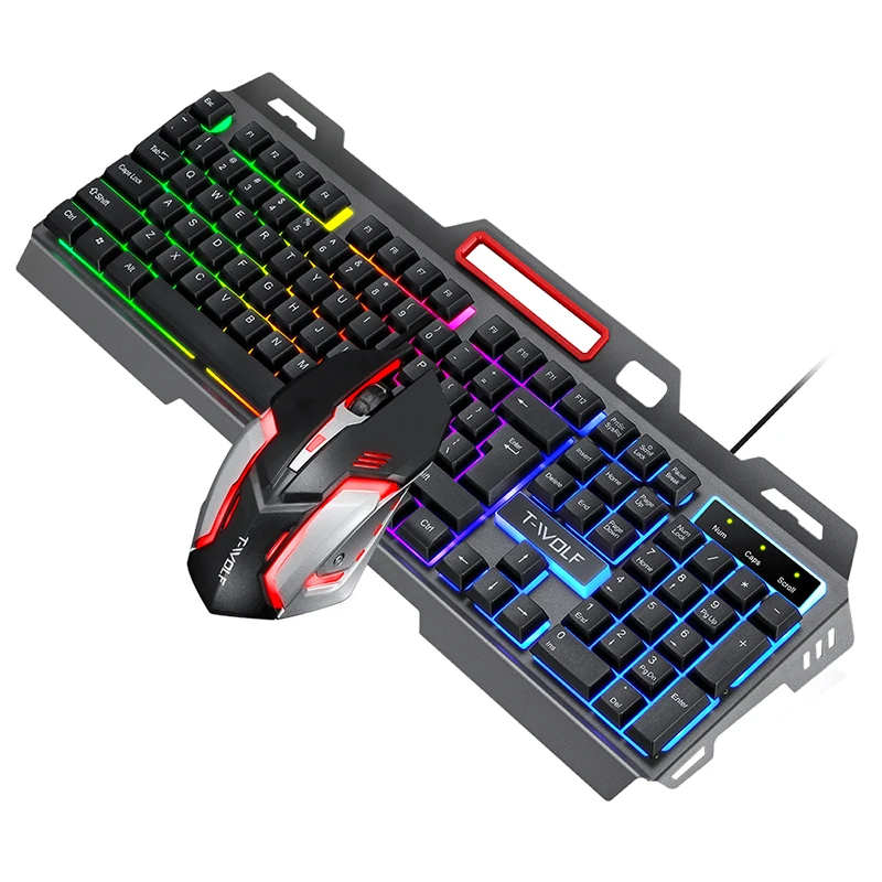Amazon hot selling Mechanical gaming keyboard and mouse combo LED backlight iron feel keyboard 4D gaming mouse 3200DPI