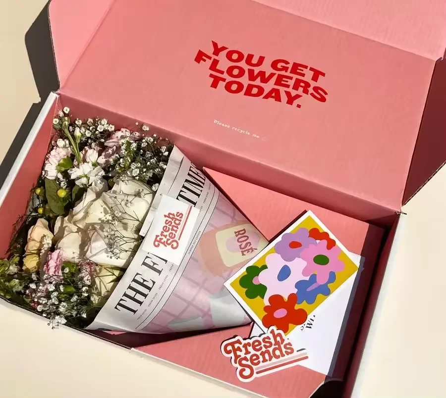 Hot sell pink small tuck top paper box gift packaging rectangular cardboard boxes flower shipping box for flowers