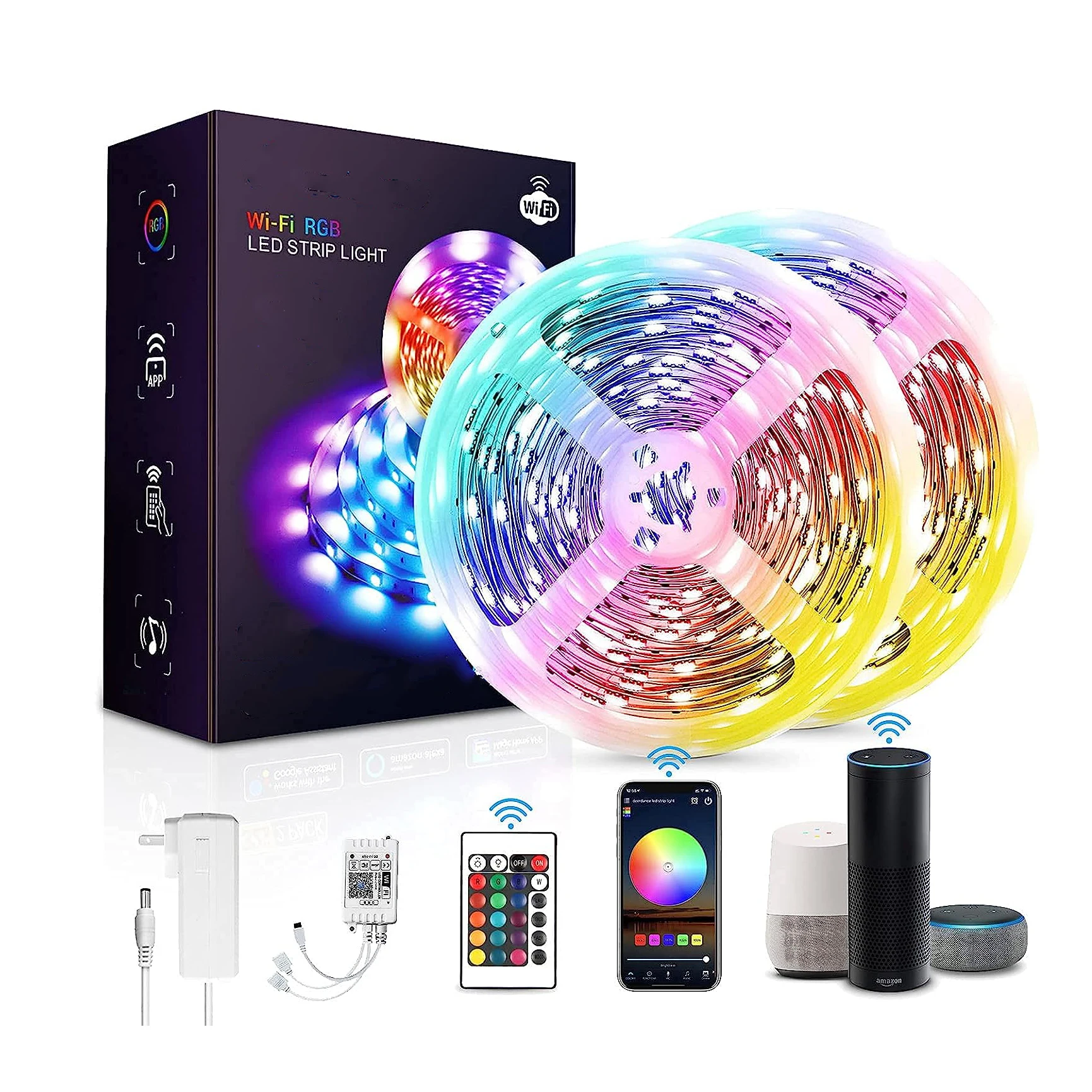 Home Brighter 5M 10M 15M 16 Million Colors Alexa App Controlled Music Lamp Smart WiFi 5050 RGB LED Strip Lights