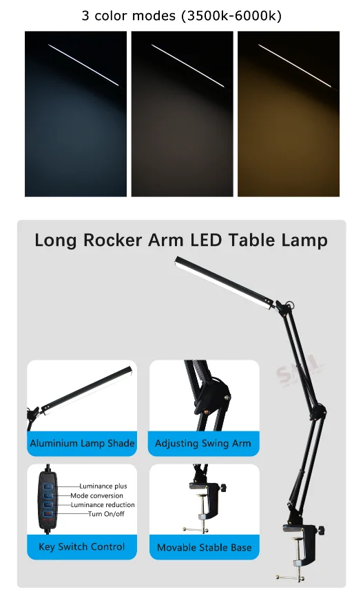 SML Three Grade Dimming Desk Light Office Study  LED Lamp with Timing Function Swing Arm Table Lamps