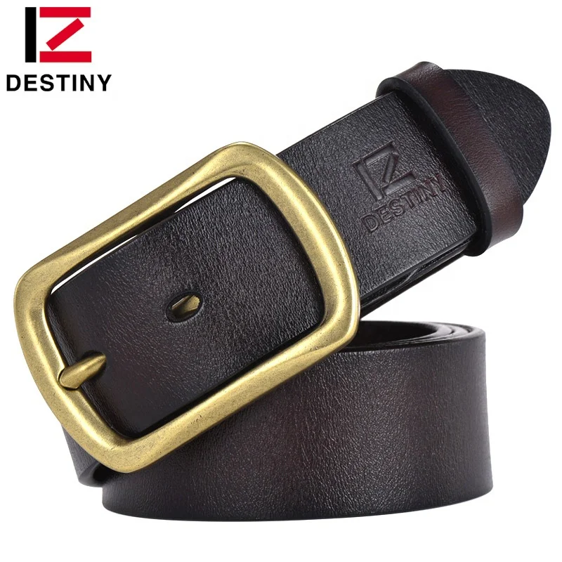 Gold Pin buckle Casual Denim Cowboy Fashion Designer Men Genuine Leather Belts
