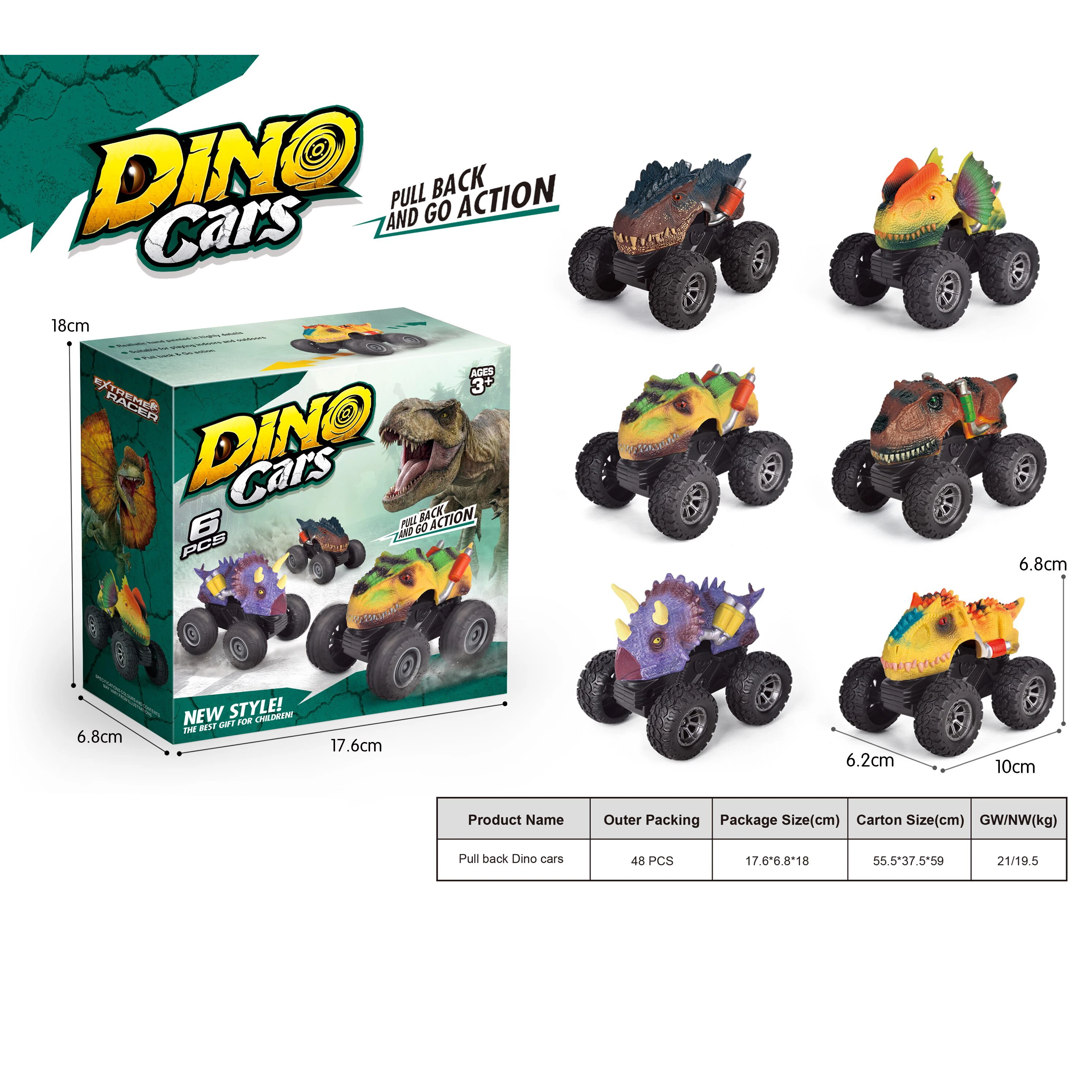 Kids educational dinosaur car toy mini pull back car dino toys