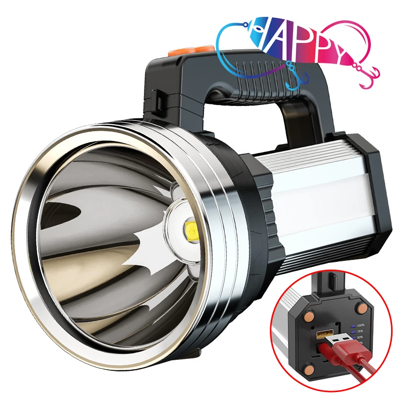 Оптовая продажа сильный свет USB зарядка аварийный затемнение прожектор лампа для патрульной шахты длинный водонепроницаемый фонарик рыбалки