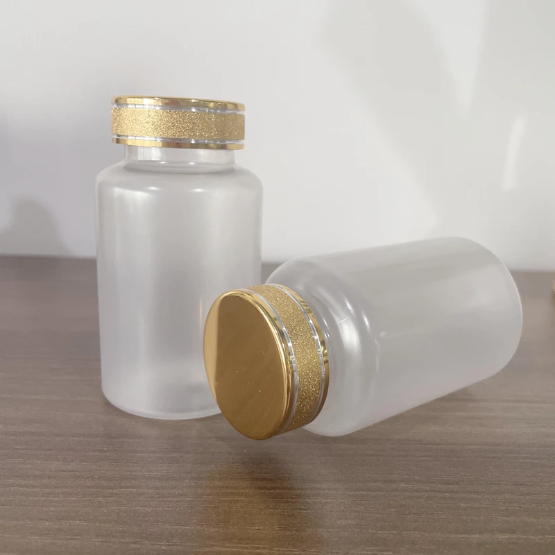 100ml 120ml 150ml 200ml 250ml 300ml  Frosted Empty  plastic Medicine  Pill Bottle with Gold  silver cap