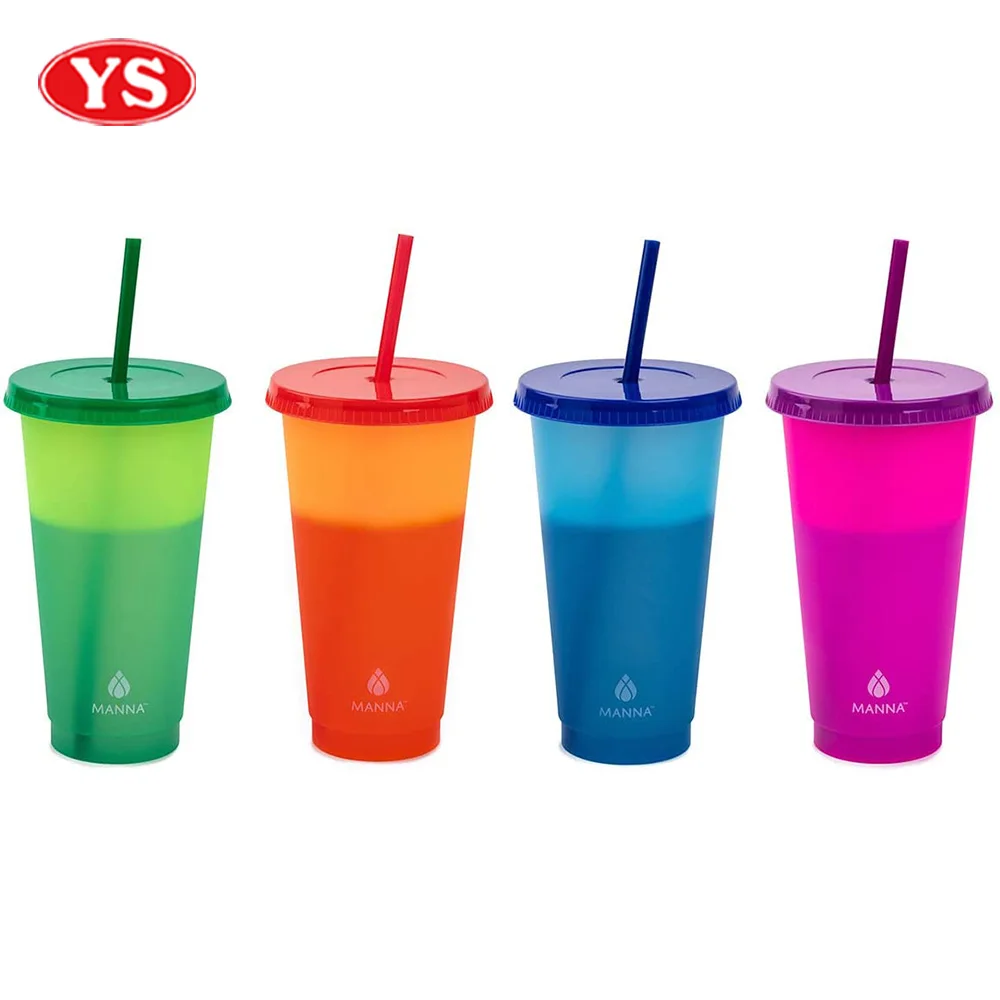 Free Custom 16 24 Oz Colored Plastic Coffee Magic Tumbler Reusable Cold Water Color Changing Cup With Lids And Straws