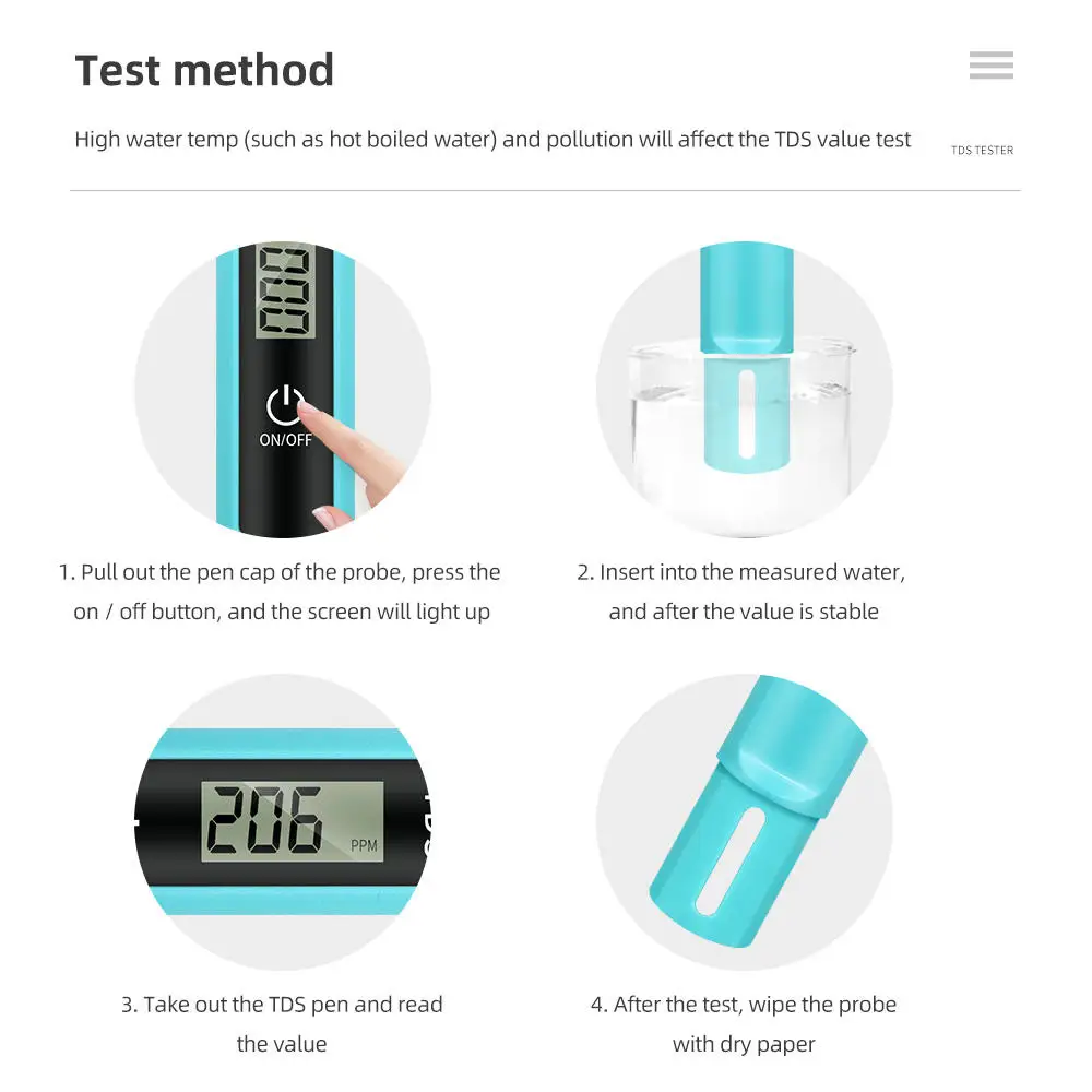 Portable water quality pH detector TDS detection