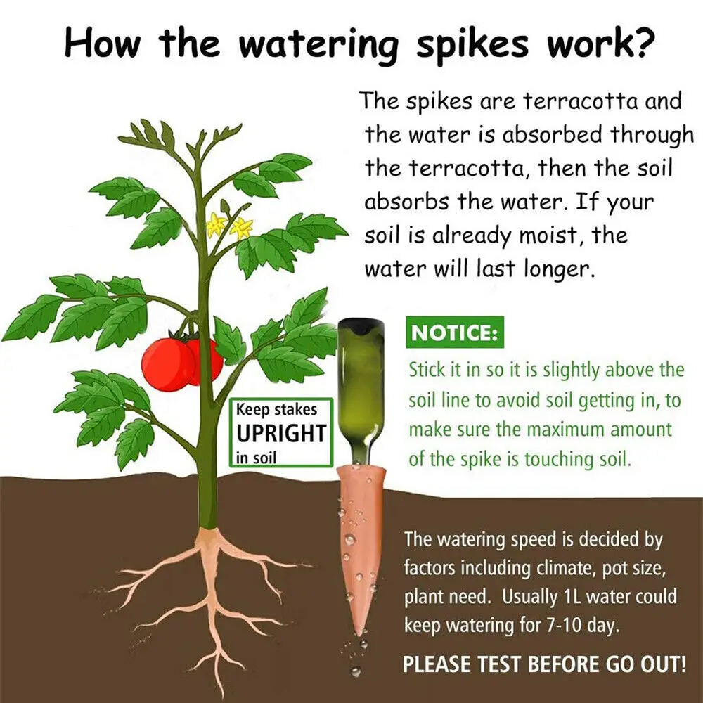 Pack Of 4 Terracotta Automatic Plant Self Watering Spikes Water Drip Irrigation System Watering Spikes for Wine Bottles  Plant