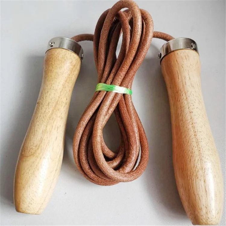 Realsin Exercise Training Wooden Handle Leather Jumping Skipping Training Ropes 360 Rotation Bearing Confortable Grip