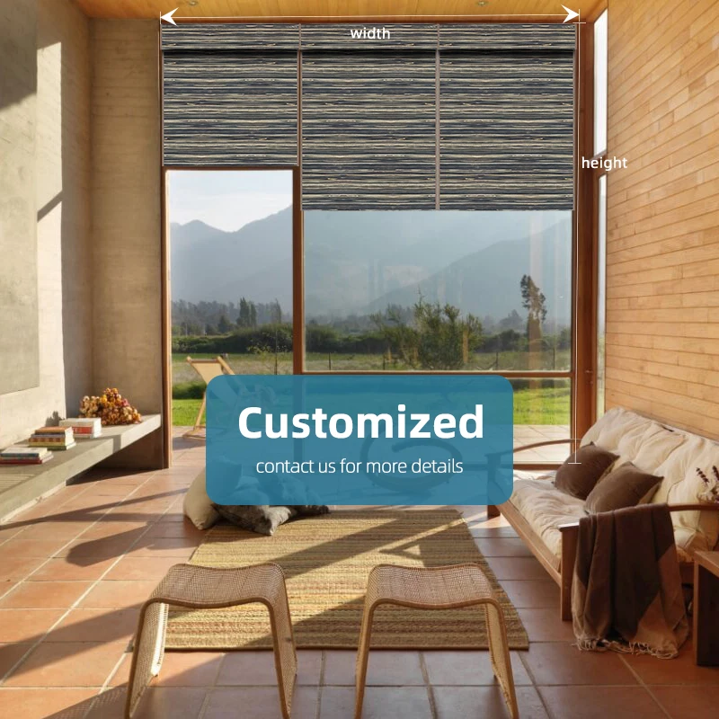 Deyi Smart motorized smart lifting solar panel charging supported natural handmade bamboo jute woven woods roman blinds