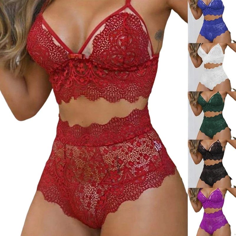 2022 Summer Sexy Seamless Lingerie Sets Women Lace Push Up Bra And Panty Set Sexy V Neck Hot Erotic Crop Top Underwear