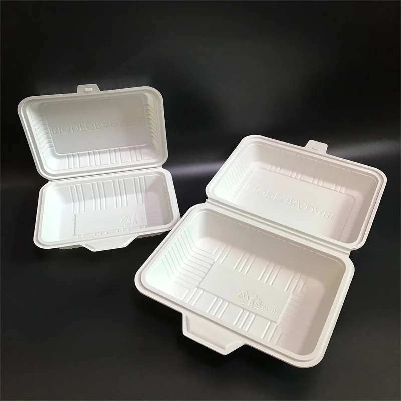 New style 8*8 inch disposable biodegradable to go clamshell packaging cornstarch takeaway lunch box for fast food