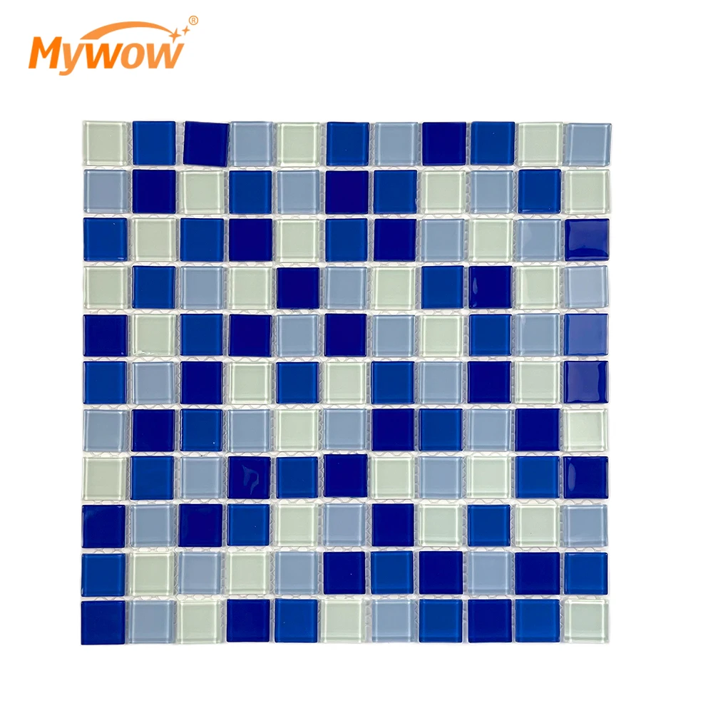 Modern Design Waterproof Blue and White Mixed Color Swimming Pool Glass Mosaic Tile