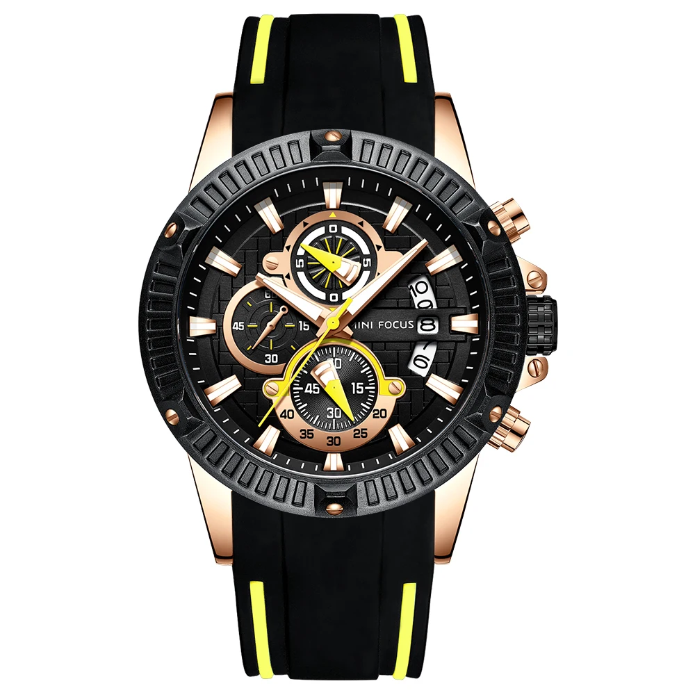 MINI FOCUS 0244  quartz watch 3atm waterproof Silicone man wristwatches Man Wristwatches Sports Chrono Date
