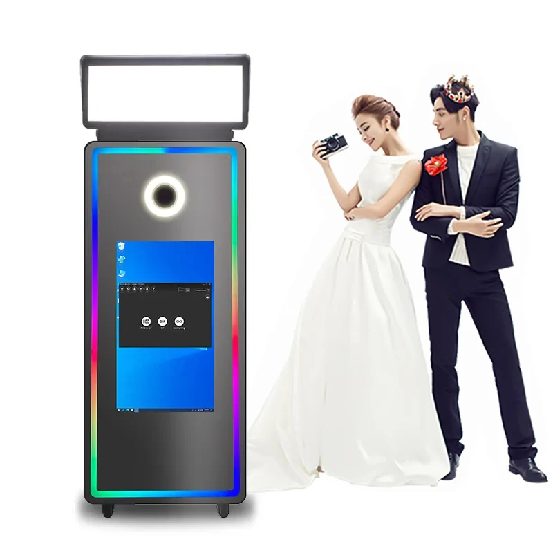 Equipped With Square Led Light 65inch Magic Mirror Photo Booth Selfie 43 Inch Smart Touch Screen With Camera And Printer