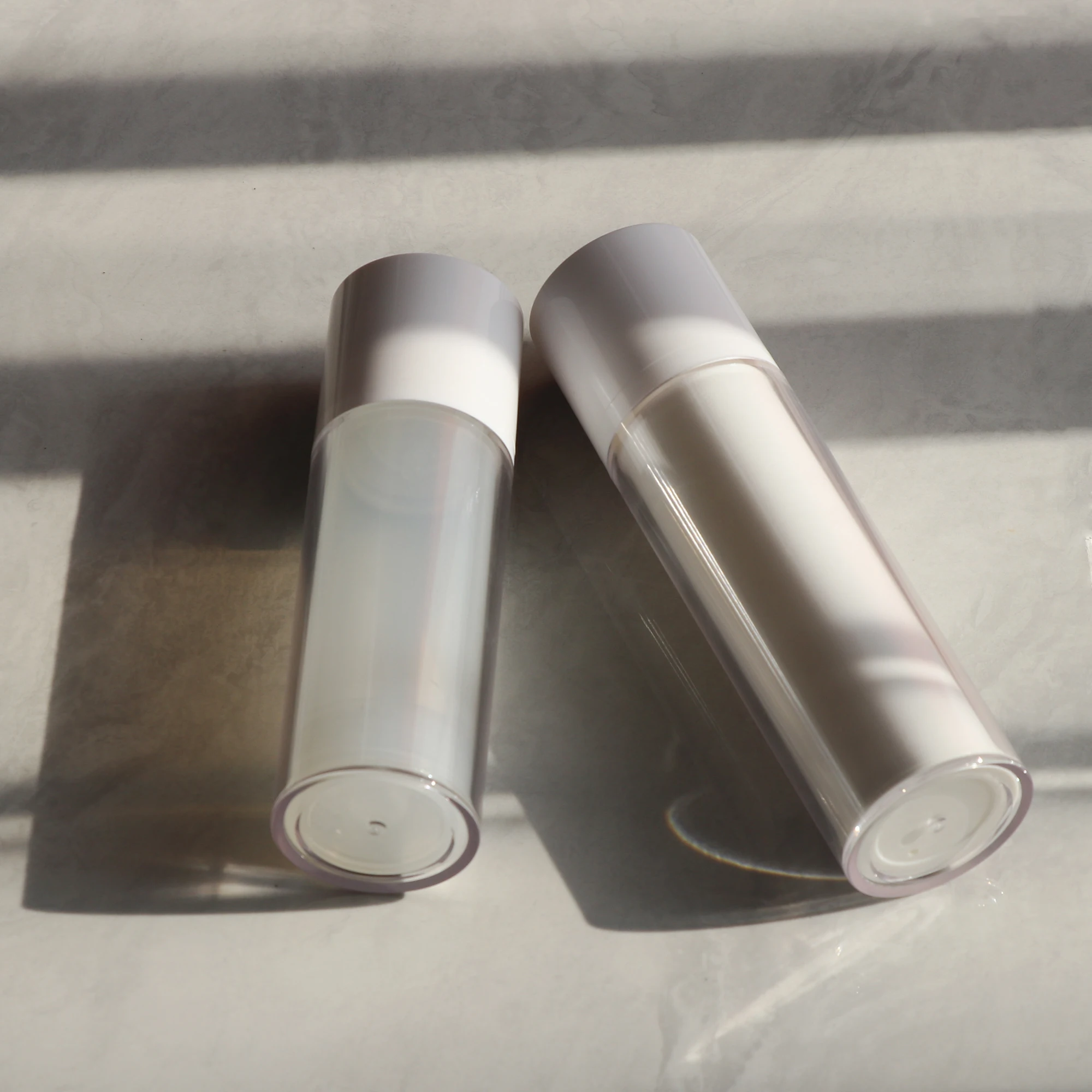 In stock white cosmetic empty lotion containers 30ml 50ml 80ml 100ml  pet airless twist pump bottle