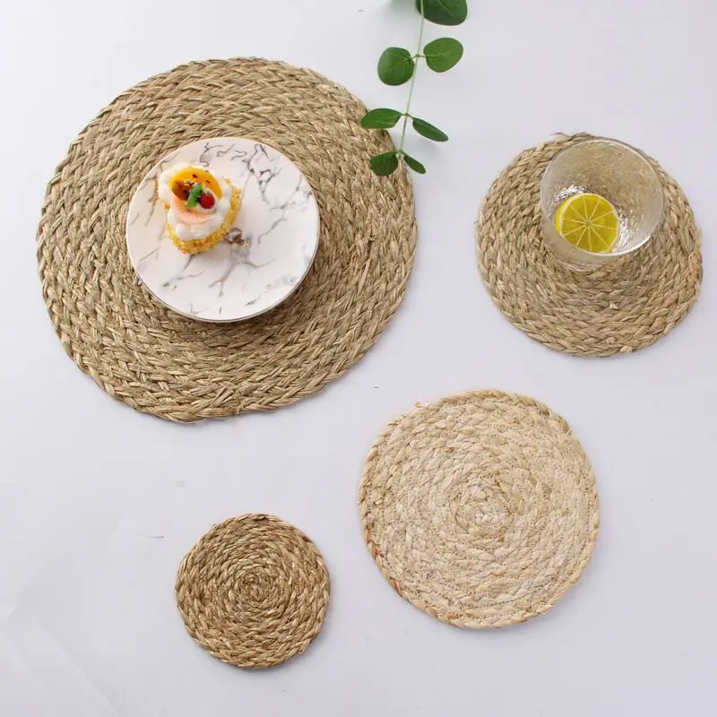 Multipurpose Usage Natural Straw Round Rattan Placemats Braided Tablemats
