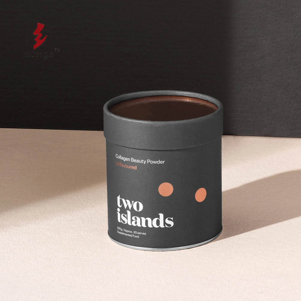 HONGE 2024 Wholesale Custom Paper Tube Packaging Box Metal Lid With Paper Cap Aluminum Foil Paper Inside Food Grade Package Tube