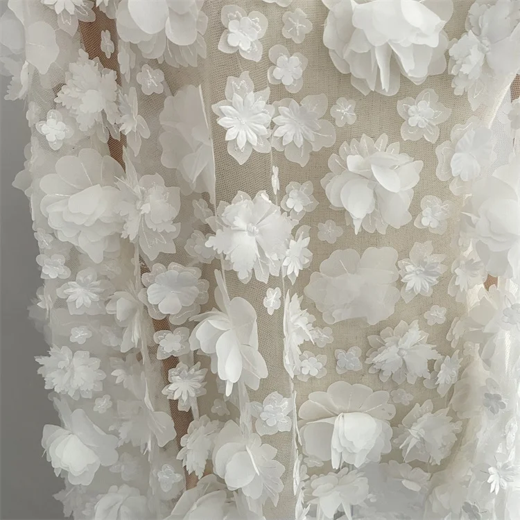 New Allover Luxury Low Price 3D Flower Lace Fabric Embroidery For Wedding Gown