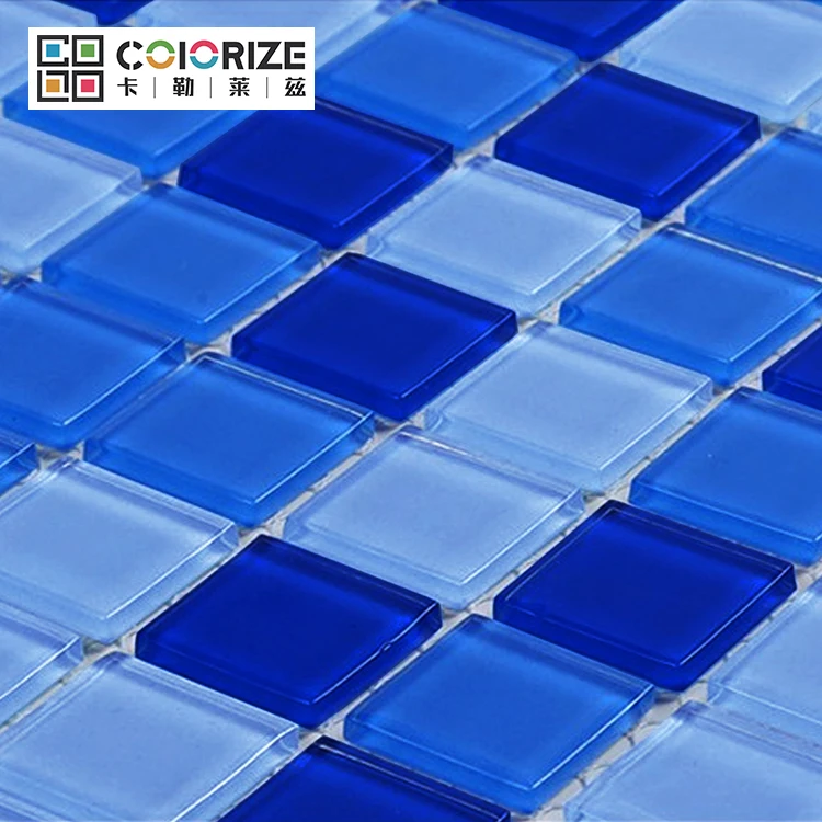 Colorize square mosaic swimming pool tiles Mix Blue swimming pool pattern mosaic glass material glossy crystal mosaic supplier