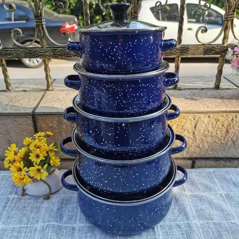 Набор эмалированной посуды из пяти предметов с прочной эмалью