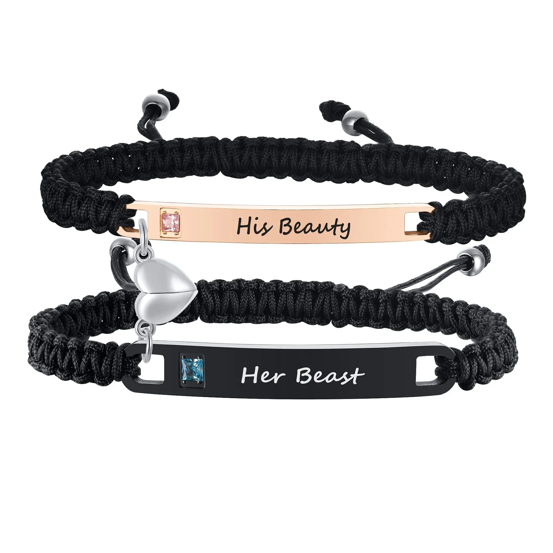 Hand Knitting Couple Jewelry His Queen Her King Beast Beauty stainless Steel Braided Bracelet BT291