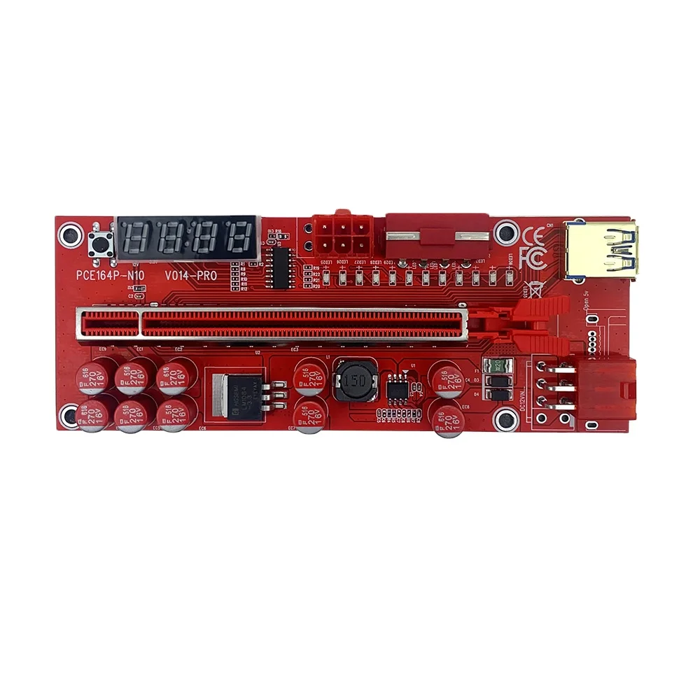 2022 Newest OEM Red VER V014 Pro PCIE 1X to 16X riser Adapter Card 10 Capacitors With Temperature Control PCIE riser card VER014