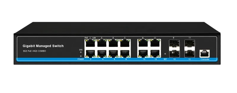 12 port Managed Switch 8 port 1000Mbps rj45 Ethernet Switch L2 manageable with 4 port gigabit combo sfp rj45