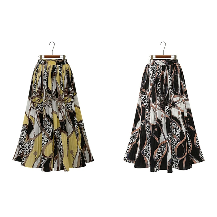 Summer Beach Boho Printing Casual Maxi Dresses Chiffon Skirts women Pleated Ladies Long Skirt for Women Falda Larga De Modelos