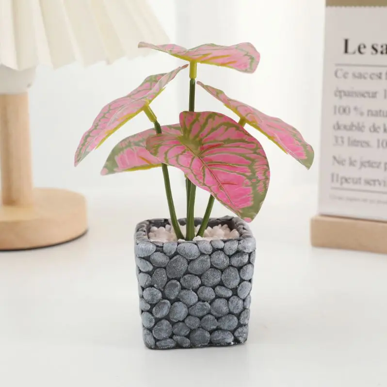 5-Leaf Green Artificial Plastic Pot Plants for Desktop Decoration Part of Artificial Plants & Greenery